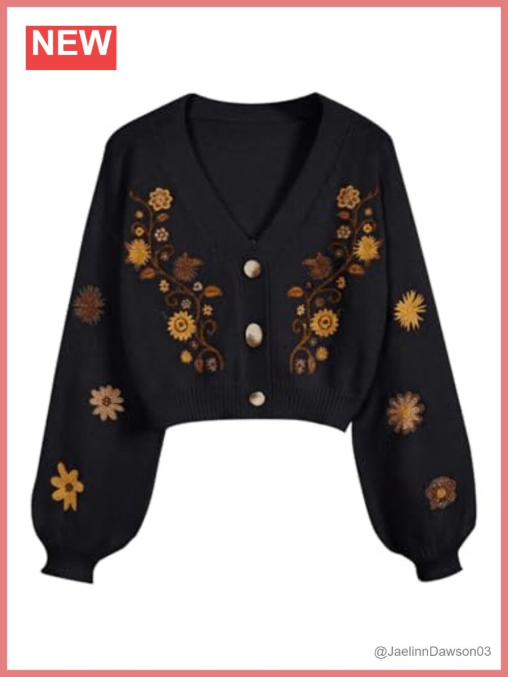 Women's Floral Cropped Cardigan Sweater Boho Button Front Long Sleeve